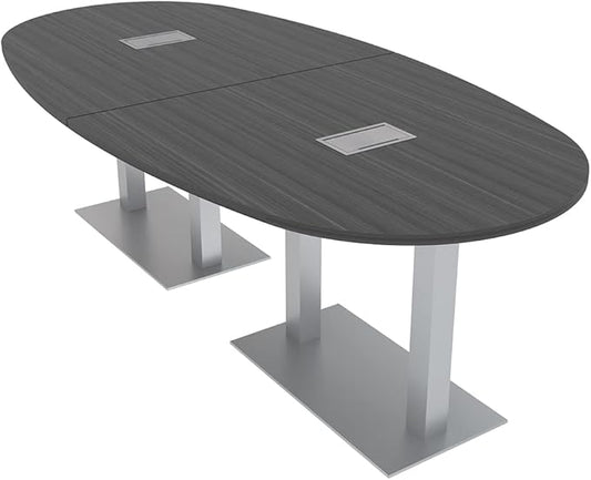 SKUTCHI DESIGNS INC. 8' Boval Conference Table with Square Metal Base | 2 Data and Power Modules| Harmony Series | 8 Person Meeting Room Table | Asian Night
