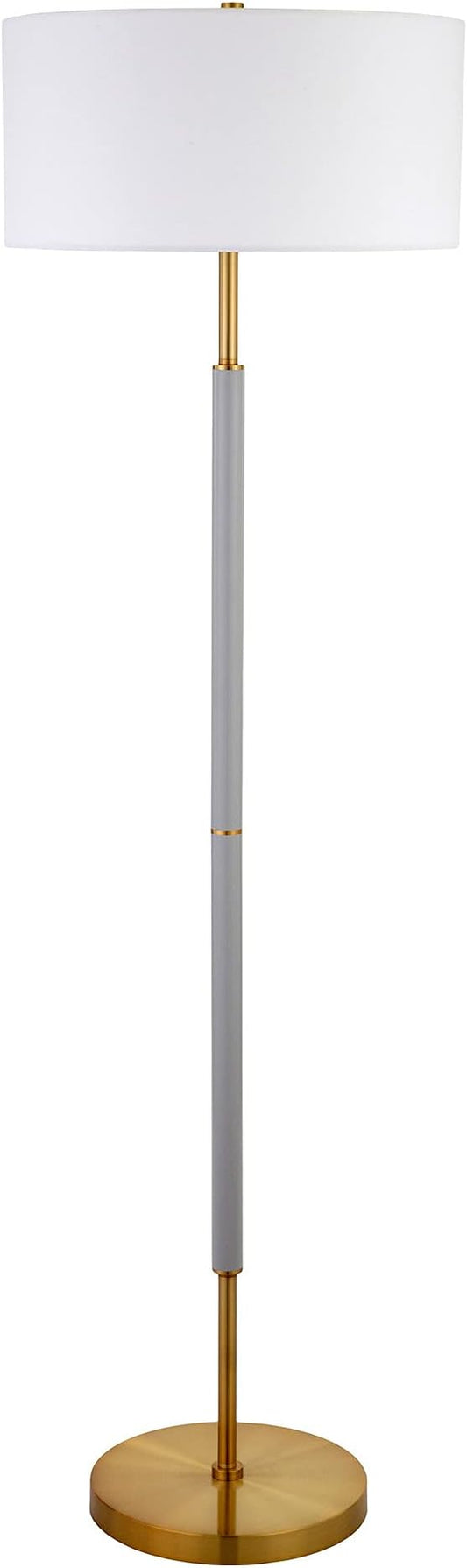 Henn&Hart 2-Light Floor Lamp with Fabric Shade in Cool Gray/Brass/White, Floor Lamp for Home Office, Bedroom, Living Room