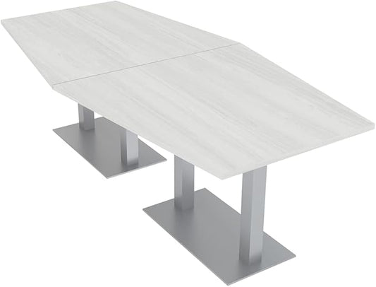 Harmony Series Hexagon Modular Shaped Conference Table with Brushed Silver Square Metal Base | 8 Person Meeting Tables for Offices, Training Rooms, and Homes | White Cypress � 8 Ft