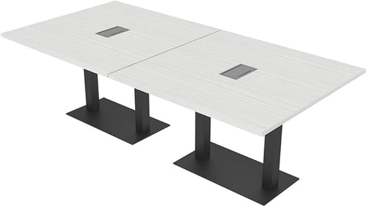 SKUTCHI DESIGNS INC. 8 Person Rectangle Conference Table with Matte Black Square Metal Base | Harmony Series Modular Meeting Tables for Offices, Training Rooms, and Homes | White Cypress – 8’