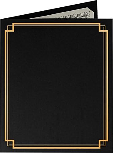 LUXPaper 9 1/2 x 12 Certificate Holders - Deep Black Linen - Gold Foil Square Border (25 Qty.) | Perfect for Award Recognition, Certificates, Documents and More! | CHEL-185-DDBLK100-SQGF-25
