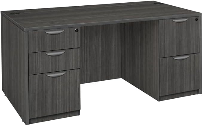 Regency Legacy 71 x 35 Inch Office Desk with Double Full Pedestal, Durable Ash Grey Laminate, Scratch-Resistant Surface, Spacious Workspace for Home, Professional, and Executive Offices