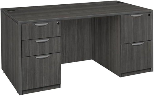 Regency Legacy 71 x 35 Inch Office Desk with Double Full Pedestal, Durable Ash Grey Laminate, Scratch-Resistant Surface, Spacious Workspace for Home, Professional, and Executive Offices