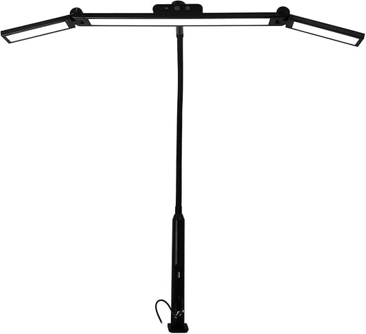 LED Desk Lamp with Clamp for Home Ofice, 24w Stepless Dimming Knob, 2 Auxiliary Lights, Adjustable Gooseneck, Touch control, Eye Protection, Desk Light for Drafting