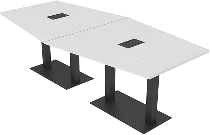 SKUTCHI DESIGNS INC. Harmony Series Hexagon Modular Shaped Conference Table with Matte Black Square Metal Base | 8 Person Meeting Tables for Offices, Training Rooms, and Homes |White Cypress � 8 Ft