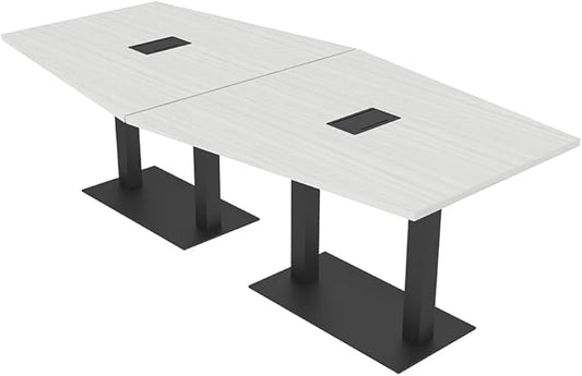 SKUTCHI DESIGNS INC. Harmony Series Hexagon Modular Shaped Conference Table with Matte Black Square Metal Base | 8 Person Meeting Tables for Offices, Training Rooms, and Homes |White Cypress � 8 Ft