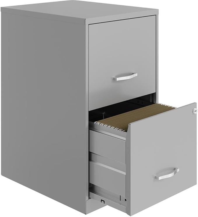 Pemberly Row Contemporary 18in 2 Drawer Metal File Cabinet Arctic Silver