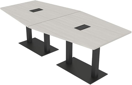 SKUTCHI DESIGNS INC. Harmony Series Hexagon Modular Shaped Conference Table with Matte Black Square Metal Base | 8 Person Meeting Tables for Offices, Training Rooms, and Homes | Lakeland Salt � 8 Ft