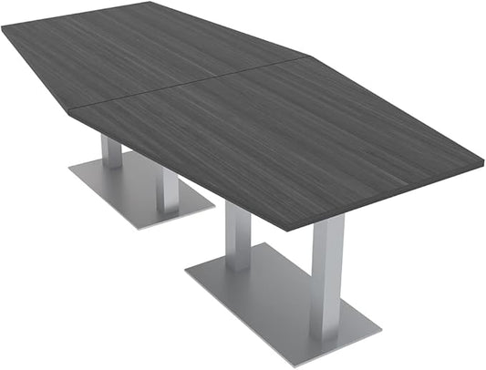 SKUTCHI DESIGNS INC. Harmony Series Hexagon Modular Shaped Conference Table with Brushed Silver Square Metal Base | 8 Person Meeting Tables for Offices, Training Rooms, and Homes | Asian Night � 8 Ft