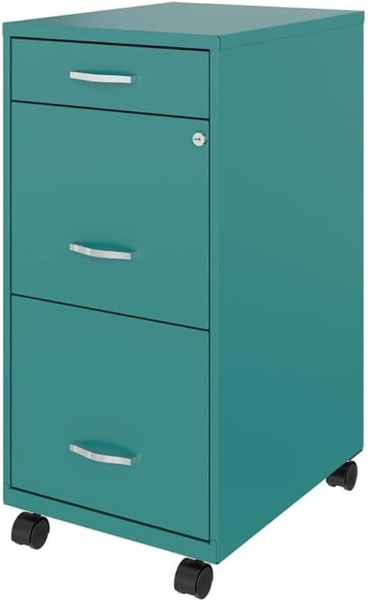 Pemberly Row 3 Drawers 29.52" Vertical Turquoise Metal Filing Cabinet Lockable Pre-Assembled Movable Letter Size for Home, Office