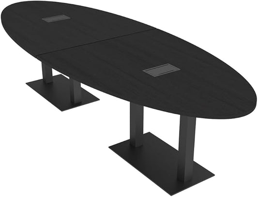 SKUTCHI DESIGNS INC. 10 Ft Oval Shaped Conference Table with Square Matte Black Base | Harmony Series | 8 Person Conference Table | Black Cypress