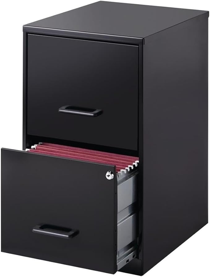Pemberly Row 2 Drawers 24.5" Vertical Black Metal Filing Cabinet Lockable Pre-Assembled Stationary Letter Size for Home, Office