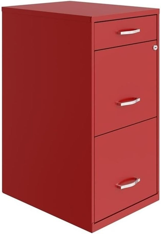 Pemberly Row 18" 3-Drawer Modern Metal Organizer File Cabinet in Red
