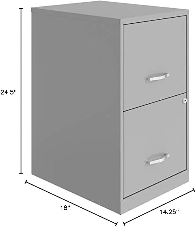 Pemberly Row Contemporary 18in 2 Drawer Metal File Cabinet Arctic Silver
