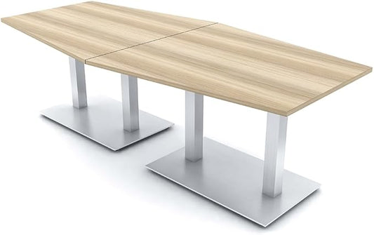 Harmony Series Hexagon Modular Shaped Conference Table with Brushed Silver Square Metal Base | 8 Person Meeting Tables for Offices, Training Rooms, and Homes | Blonde Surfside Ash � 8 Ft