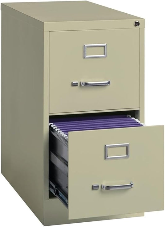 Pemberly Row 2 Drawers 28.38" Vertical Beige Metal Filing Cabinet Lockable Pre-Assembled Stationary Letter Size for Home, Office