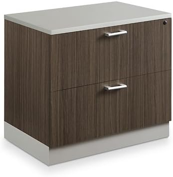 NBF Esquire Office Storage Cabinet and Lateral File - Laminate Storage Cabinet with Two Lockable Door and Adjustable Shelf - Lateral File Cabinet with 3 File Drawers - (32" W x 30" H, Gray)