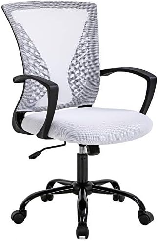 Mesh Office Chair Ergonomic Desk Chair Computer Chair with Lumbar Support Armrest Rolling Swivel Task Mid Back Adjustable Chair for Women Adults, White