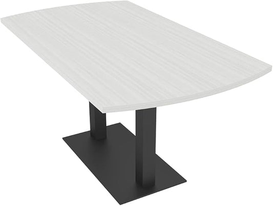 SKUTCHI DESIGNS INC. 6 Person Arc Rectangle Conference Table | Matte Black Metal T-Bases | Harmony Series Meeting Tables for Offices, Training Rooms, and Homes | White Cypress - 48X72