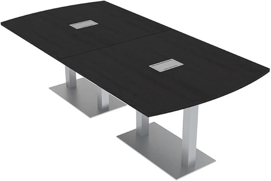 SKUTCHI DESIGNS INC. 8' Arc Rectangle Conference Table with Square Metal Base | 2 Data and Power Modules| Harmony Series | 8' Person Meeting Room Table | Black Cypress