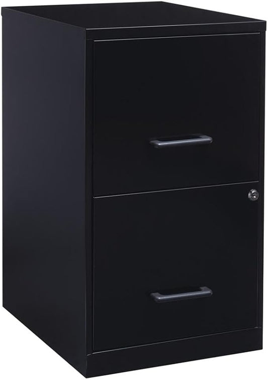 Pemberly Row 2 Drawers 24.5" Vertical Black Metal Filing Cabinet Lockable Pre-Assembled Stationary Letter Size for Home, Office