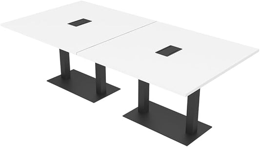 SKUTCHI DESIGNS INC. 8 Person Rectangle Conference Table with Matte Black Square Metal Base | Harmony Series Modular Meeting Tables for Offices, Training Rooms, and Homes | White – 8’