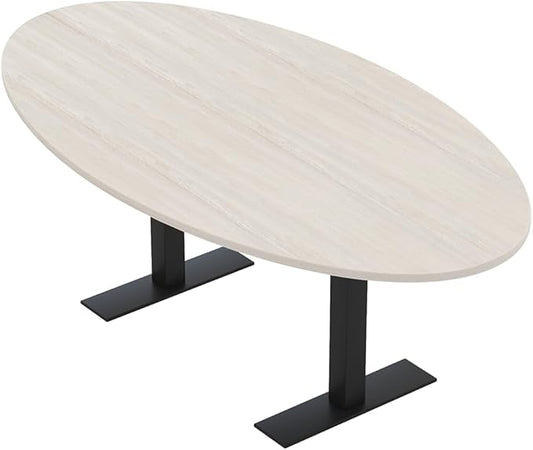 SKUTCHI DESIGNS INC. 6 Person Oval Conference Table with Metal T Bases | Harmony Series | 4'X7' | Lakeland Salt with Matte Black Base