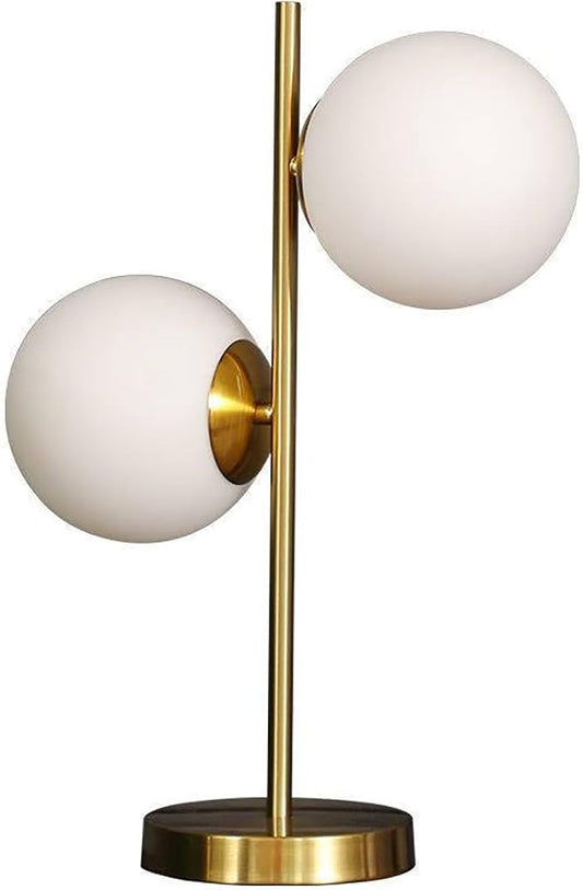 Mid Century Table Lamp Modern 2 Glass Globe Table Lamp Gold Desk Lamp Retro with White Frosted Glass Shade Adjustable Brightness Desk Lamp for Bedrooms Living Room Study Library