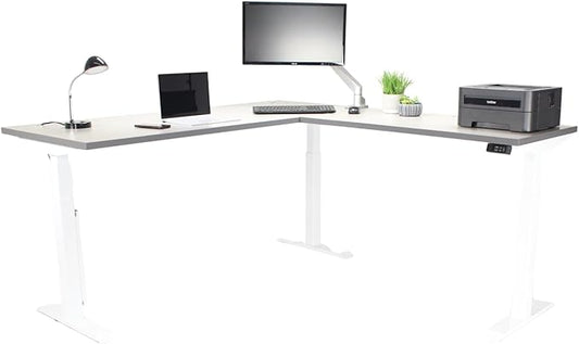 Lift It, Electric Sit Stand Height Adjustable 72"x30" I 48"x24" L-Shape Office Desk for Office or Home, Dual Motor and 4 Memory Digital Control with USB Charging, Grey Pattern Top, White Frame