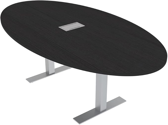 SKUTCHI DESIGNS INC. 6 Person Oval Conference Table with Data and Electric | Harmony Series | 4'X7' Table | Black Cypress