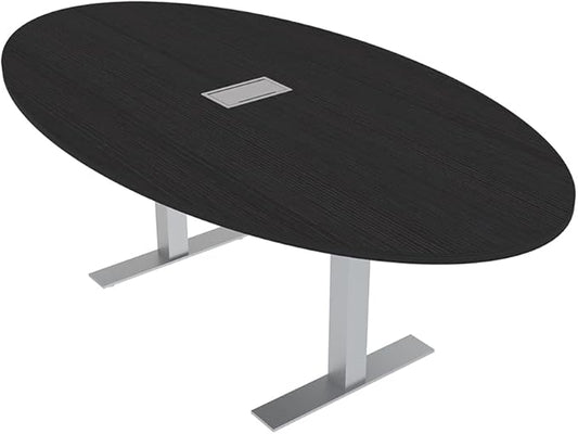 SKUTCHI DESIGNS INC. 6 Person Oval Conference Table with Data and Electric | Harmony Series | 4'X7' Table | Black Cypress