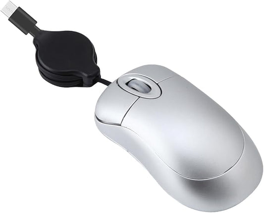 USB C Wired Mini Mouse,Small Mice with Retractable Cable for Travel,Kids,Gifts-Silver