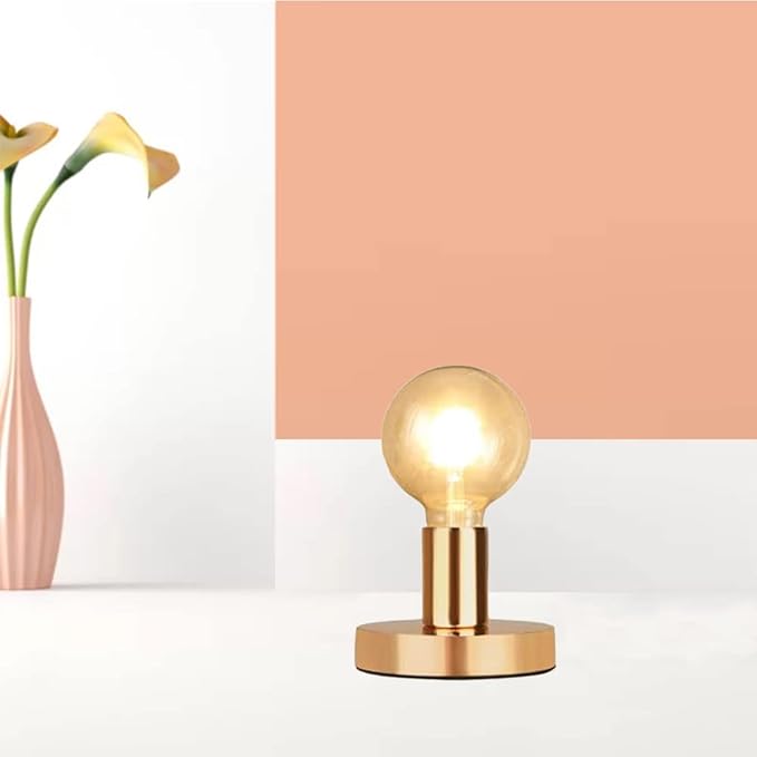 Industrial Table Lamp Base,Small Polished Metal Desktop Light Sockets Base Only,Vintage E26/E27 Edison Screw Light Bulb Holder Base,with 6ft Cord Switch Plug Bulb Base Holder（Golden）