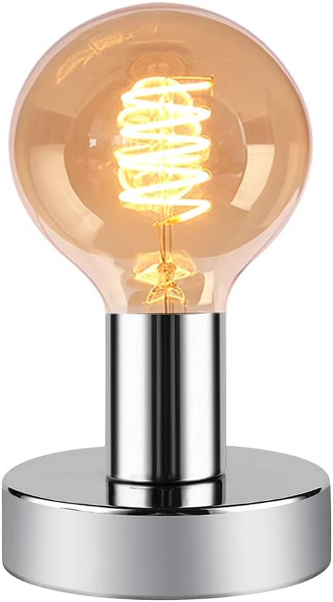 Industrial Table Lamp Base,Small Polished Metal Desktop Light Sockets Base Only,Vintage E26/E27 Edison Screw Light Bulb Holder Base,with 6ft Cord Switch Plug Bulb Base Holder（Silver）