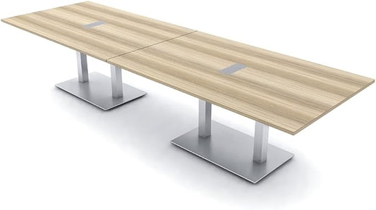 10 Person Rectangle Conference Table with Power And Data | Sturdy Metal Base | Harmony Series Modular Meeting Tables for Offices, Conference Rooms, and Homes | Blonde Surfside Ash - 10'