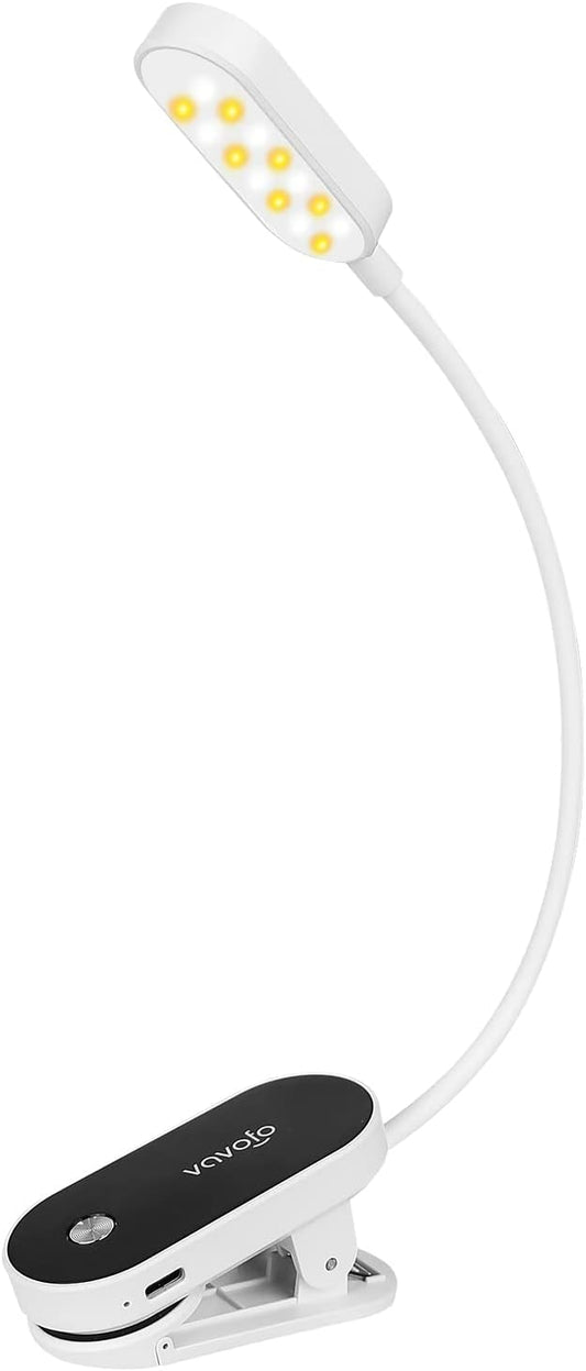 VAVOFO Rechargeable Book Light, 14 LEDs Eye Care Clip On Amber Reading Light for Bookworms Reading in Bed with 9 Colors 9 Brightness (White-Black)