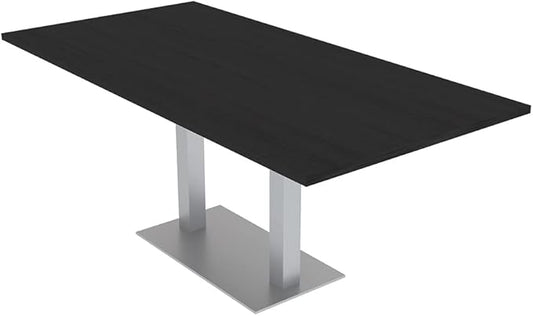 SKUTCHI DESIGNS INC. 6 Person Rectangle Conference Table with Brushed Silver Square Metal Base | Harmony Series Meeting Tables for Offices, Training Rooms, and Homes | Black Cypress - 6'