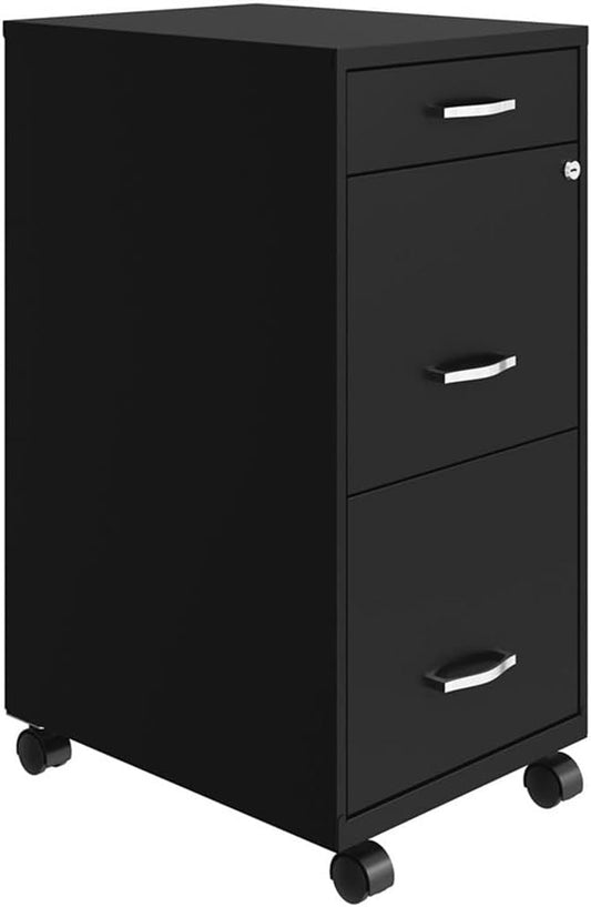 Pemberly Row 18" Deep 3 Drawer Mobile Metal Vertical File Cabinet - Black