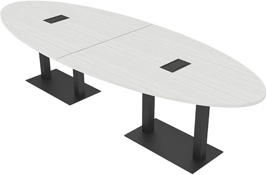 SKUTCHI DESIGNS INC. 10 Ft Oval Shaped Conference Table with Square Matte Black Base | Harmony Series | 8 Person Conference Table | White Cypress