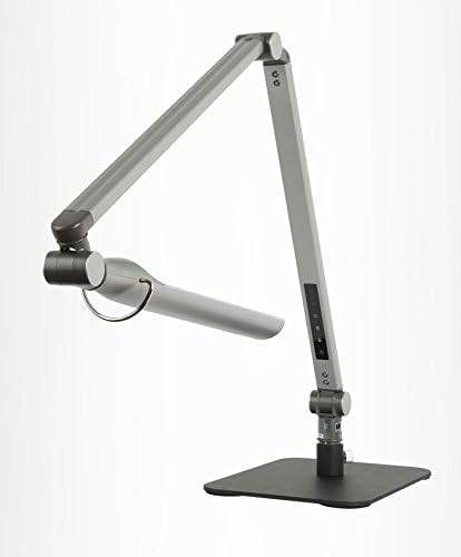 Softech - Natural Ultra Bright Light LED Lamp with Swiveling Head & Base Type (3 Lighting Modes, 5-Level Dimmer, Touch-Sensitive Control Panel, USB Charging Port, Mobile Device Charger) (Silver)