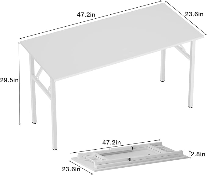 sogesfurniture Computer Desk Office Desk 47 inches Folding Table Laptop Desk Computer Table Workstation with BIFMA Certification No Assembly Required,White BHUS-AC5DW-120