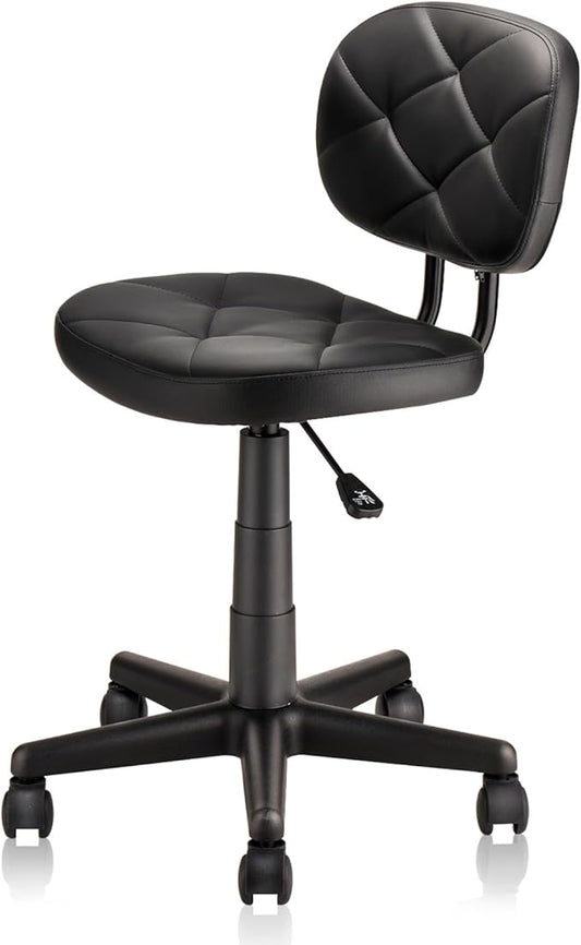 Round Rolling Stool with Pu Leather Backrest and Adjustable Height, Swivel Stool Chair for Work Office Massage Salon Tattoo Black