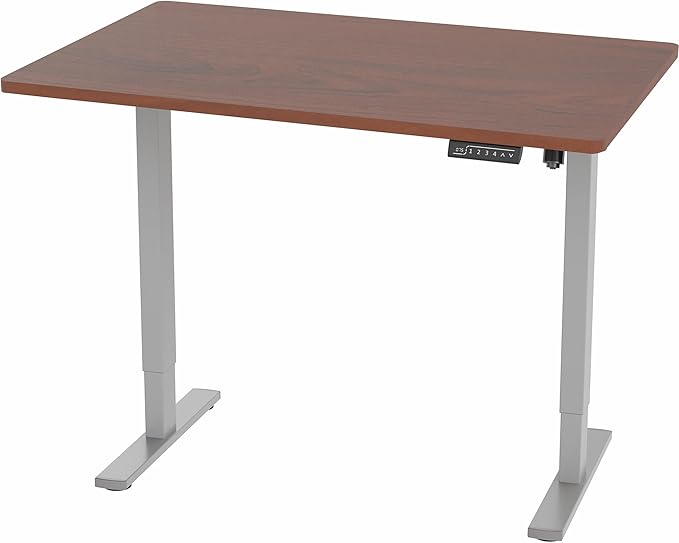 VIVO Electric 48 x 30 in Standing Desk, Memory Height Adjustment, 1B Series, One-Piece Dark Walnut Top, Gray Frame, DESK-KIT-1G5D