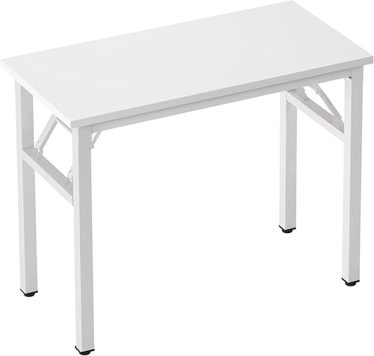 sogesfurniture Modern Foldable Computer Desk 31.5 inches, Small No Assembly Sturdy Laptop Workstation for Home Office, Portable Folding Study Table Writing Gaming Desk for Small Spaces, White