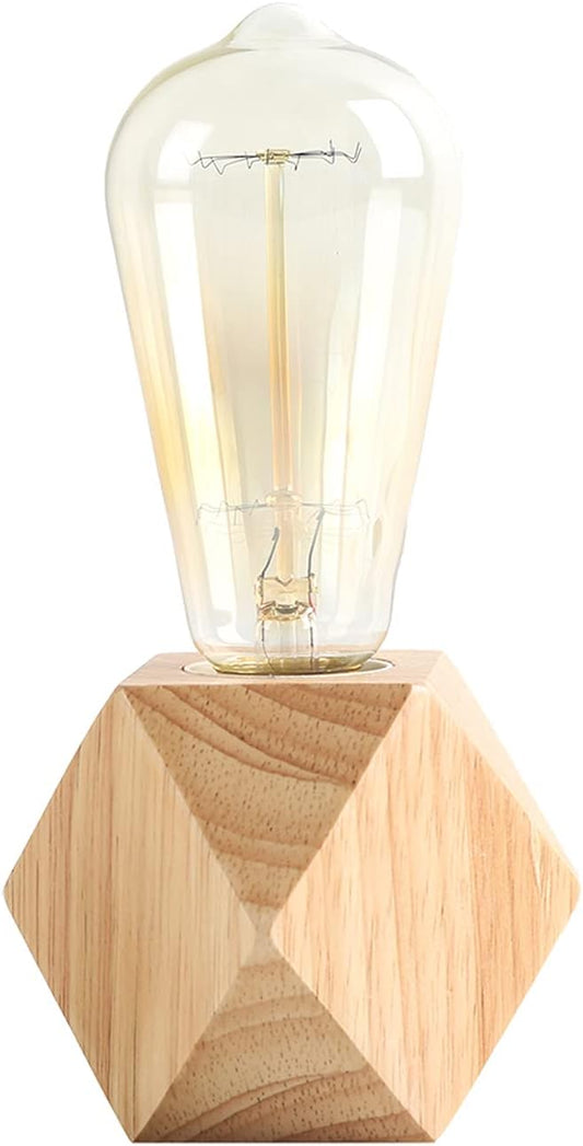 OuXean Small Wood Table Lamp Edison Bulb Dimmable Desk Lamp E26 60W Industrial Night Light Boho Deco for Bedroom, Living Room or Office(No Bulb)