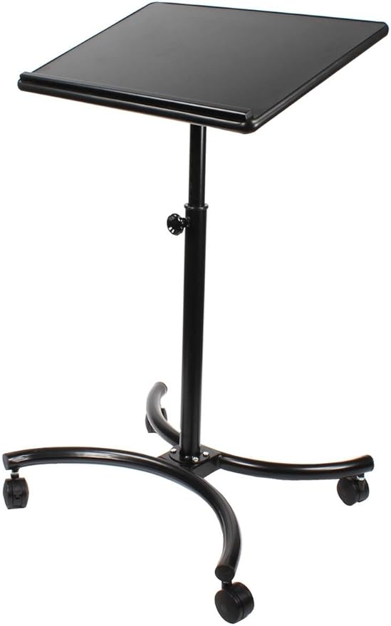 Laptop Stand That is Adjustable with 28 x 18-Inch Tilting Surface, Locking Casters, Contemporary Curved Base, Ergonomic Design