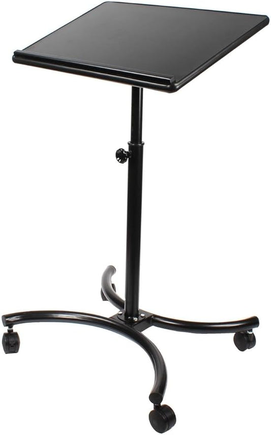 Laptop Stand That is Adjustable with 28 x 18-Inch Tilting Surface, Locking Casters, Contemporary Curved Base, Ergonomic Design