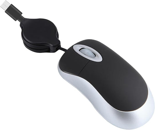USB C Wired Mini Mouse,Small Mice with Retractable Cable for Travel,Kids,Gifts-Black