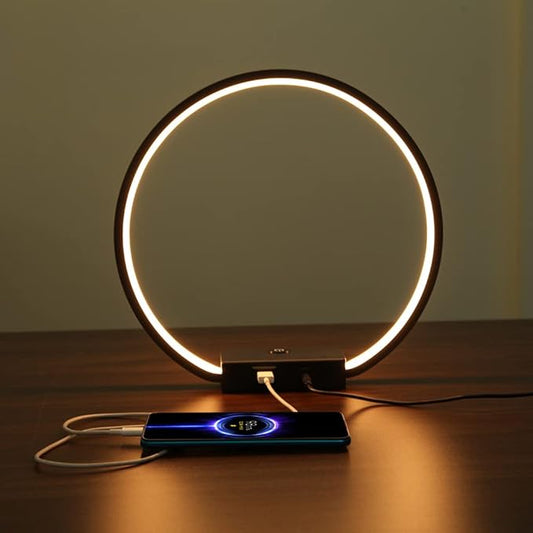 LED Circle Table Lamp Touch Control 3-Way Dimmable Bedside Nightstand Lamp with USB Port Modern Tabletop Lamps, 12W 3000K Warm Light, Desk Lamp for Bedroom Living Room, Black