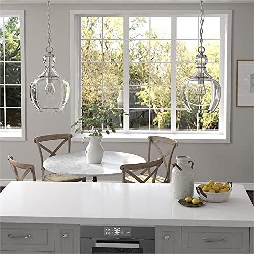 Henn&Hart 11" Wide Pendant with Glass Shade in Brushed Nickel/Clear, Pendant, Flush Mount Ceiling Light Fixture for Kitchen, Living Room